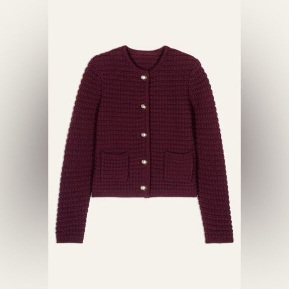 NEW Ba&sh Bash Gaspard Tweed Cardigan Jacket in Burgundy Red | size 2  / M - Picture 6 of 15